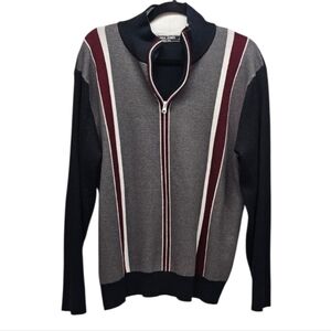 PAUL JONES Mens Zipper Striped Sweater Size Large Grey
